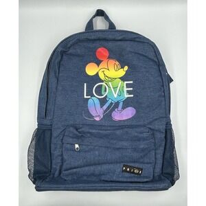 Disney‎ PRIDE Collection Large Backpack Mickey Mouse "LOVE" Denim Backpack EUC